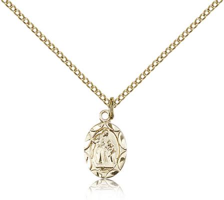 Gold Filled St. Ann Pendant, Gold Filled Lite Curb Chain, 1/2" x 1/4"