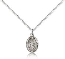 Sterling Silver Guardian Angel Pendant, Sterling Silver Lite Curb Chain, 1/2" x 1/4"