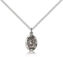 Sterling Silver St. Michael the Archangel Pendant, Sterling Silver Lite Curb Chain, 1/2" x 1/4"