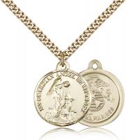 Gold Filled Guardain Angel / Marines Pendant, Stainless Gold Heavy Curb Chain, 7/8" x 3/4"
