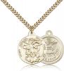 Gold Filled St. Michael the Archangel Army Pendant, Stainless Gold Heavy Curb Chain, 7/8" x 3/4"