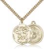 Gold Filled St. Michael the Archangel Marines Pendant, Stainless Gold Heavy Curb Chain, 7/8" x 3/4"