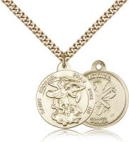 Gold Filled St. Michael the Archangel National Guard Pendant, Stainless Gold Heavy Curb Chain, 7/8" x 3/4"