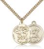Gold Filled St. Michael the Archangel Navy Pendant, Stainless Gold Heavy Curb Chain, 7/8" x 3/4"