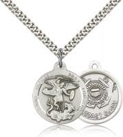 Sterling Silver St. Michael the Archangel Pendant, Stainless Silver Heavy Curb Chain, 7/8" x 3/4"