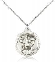 Sterling Silver St. Michael the Archangel Pendant, Sterling Silver Lite Curb Chain, 7/8" x 3/4"