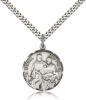 Sterling Silver St. Raphael the Archangel Pendant, Stainless Silver Heavy Curb Chain, 7/8" x 3/4"