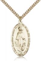 Gold Filled Miraculous Pendant, Stainless Gold Heavy Curb Chain, 1 3/8" x 3/4"