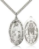 Sterling Silver Miraculous Pendant, Stainless Silver Heavy Curb Chain, 1 3/8" x 3/4"