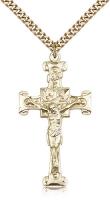 Gold Filled Crucifix Pendant, Stainless Gold Heavy Curb Chain, 1 3/4" x 7/8"