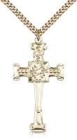 Gold Filled Cross Pendant, Stainless Gold Heavy Curb Chain, 1 3/4" x 7/8"
