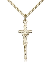 Gold Filled Papal Crucifix Pendant, Gold Filled Lite Curb Chain, 7/8" x 1/4"