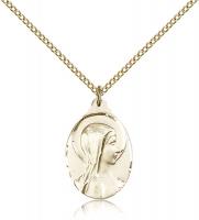 Gold Filled Sorrowful Mother Pendant, Gold Filled Lite Curb Chain, 7/8" x 1/2"