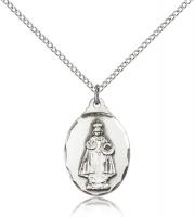 Sterling Silver Infant of Prague Pendant, Sterling Silver Lite Curb Chain, 7/8" x 1/2"