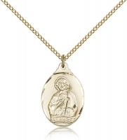 Gold Filled St. Jude Pendant, Gold Filled Lite Curb Chain, 7/8" x 1/2"