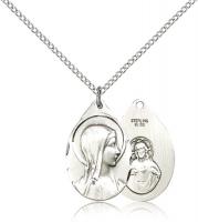 Sterling Silver Sorrowful Mother Pendant, Sterling Silver Lite Curb Chain, 7/8" x 1/2"