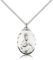 Sterling Silver Scapular Pendant, Sterling Silver Lite Curb Chain, 7/8" x 1/2"