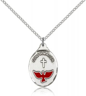 Sterling Silver Confirmation Pendant, Sterling Silver Lite Curb Chain, 7/8" x 1/2"