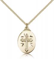 Gold Filled Cross Pendant, Gold Filled Lite Curb Chain, 7/8" x 1/2"