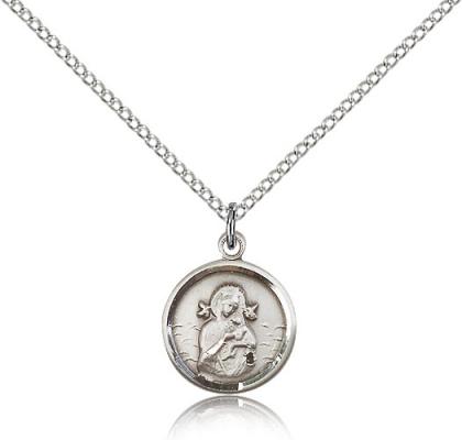 Sterling Silver Our Lady of Perpetual Help Pendant, Sterling Silver Lite Curb Chain, 5/8" x 1/2"