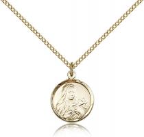 Gold Filled St. Theresa Pendant, Gold Filled Lite Curb Chain, 5/8" x 1/2"
