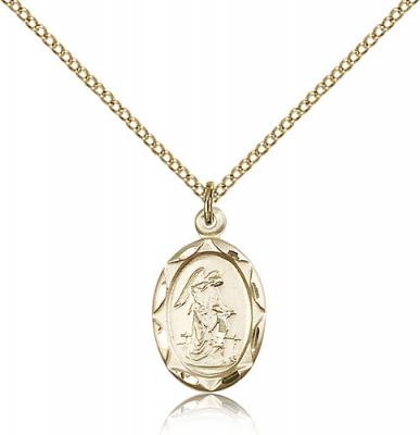 Gold Filled Guardian Angel Pendant, Gold Filled Lite Curb Chain, 3/4" x 3/8"