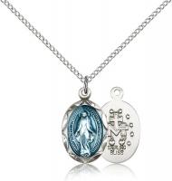 Sterling Silver Miraculous Pendant, Sterling Silver Lite Curb Chain, 3/4" x 3/8"