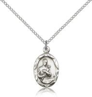Sterling Silver St. Gerard Pendant, Sterling Silver Lite Curb Chain, 3/4" x 3/8"