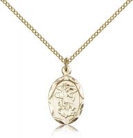Gold Filled St. Michael the Archangel Pendant, Gold Filled Lite Curb Chain, 3/4" x 3/8"