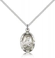 Sterling Silver St. Theresa Pendant, Sterling Silver Lite Curb Chain, 3/4" x 3/8"