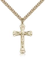 Gold Filled Crucifix Pendant, Stainless Gold Heavy Curb Chain, 1 1/8" x 5/8"