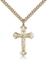 Gold Filled Crucifix Pendant, Stainless Gold Heavy Curb Chain, 1 1/8" x 5/8"