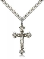 Sterling Silver Crucifix Pendant, Stainless Silver Heavy Curb Chain, 1 1/8" x 5/8"