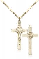 Gold Filled St. Benedict Crucifix Pendant, Gold Filled Lite Curb Chain, 1 1/8" x 5/8"