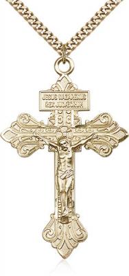 Gold Filled Crucifix Pendant, Stainless Gold Heavy Curb Chain, 2 1/8" x 1 3/8"