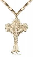 Gold Filled Tree of Life Crucifix Pendant, Stainless Gold Heavy Curb Chain, 1 5/8" x 1"