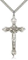 Sterling Silver Crucifix Pendant, Stainless Silver Heavy Curb Chain, 1 7/8" x 1 1/8"