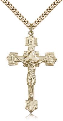 Gold Filled Crucifix Pendant, Stainless Gold Heavy Curb Chain, 1 3/4" x 1 1/8"