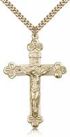 Gold Filled Crucifix Pendant, Stainless Gold Heavy Curb Chain, 1 7/8" x 1 1/4"