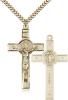 Gold Filled St. Benedict Crucifix Pendant, Stainless Gold Heavy Curb Chain, 1 3/4" x 1"