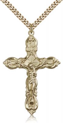 Gold Filled Crucifix Pendant, Stainless Gold Heavy Curb Chain, 1 7/8" x 1 1/4"
