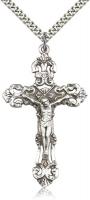 Sterling Silver Crucifix Pendant, Stainless Silver Heavy Curb Chain, 2" x 1 1/4"