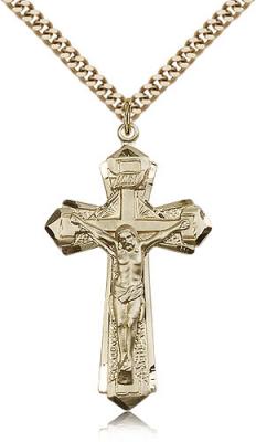 Gold Filled Crucifix Pendant, Stainless Gold Heavy Curb Chain, 1 5/8" x 7/8"