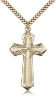 Gold Filled Cross Pendant, Stainless Gold Heavy Curb Chain, 1 5/8" x 7/8"