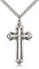 Sterling Silver Cross Pendant, Stainless Silver Heavy Curb Chain, 1 5/8" x 7/8"