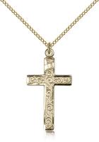 Gold Filled Cross Pendant, Gold Filled Lite Curb Chain, 1 1/4" x 3/4"