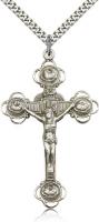 Sterling Silver Crucifix Pendant, Stainless Silver Heavy Curb Chain, 2 1/8" x 1 1/4"
