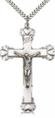 Sterling Silver Crucifix Pendant, Stainless Silver Heavy Curb Chain, 2 3/8" x 1 3/8"