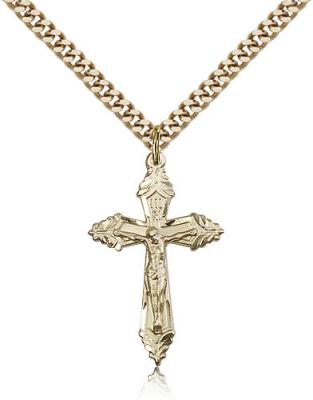 Gold Filled Crucifix Pendant, Stainless Gold Heavy Curb Chain, 1 5/8" x 1"