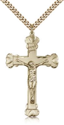Gold Filled Crucifix Pendant, Stainless Gold Heavy Curb Chain, 1 3/4" x 1 1/8"